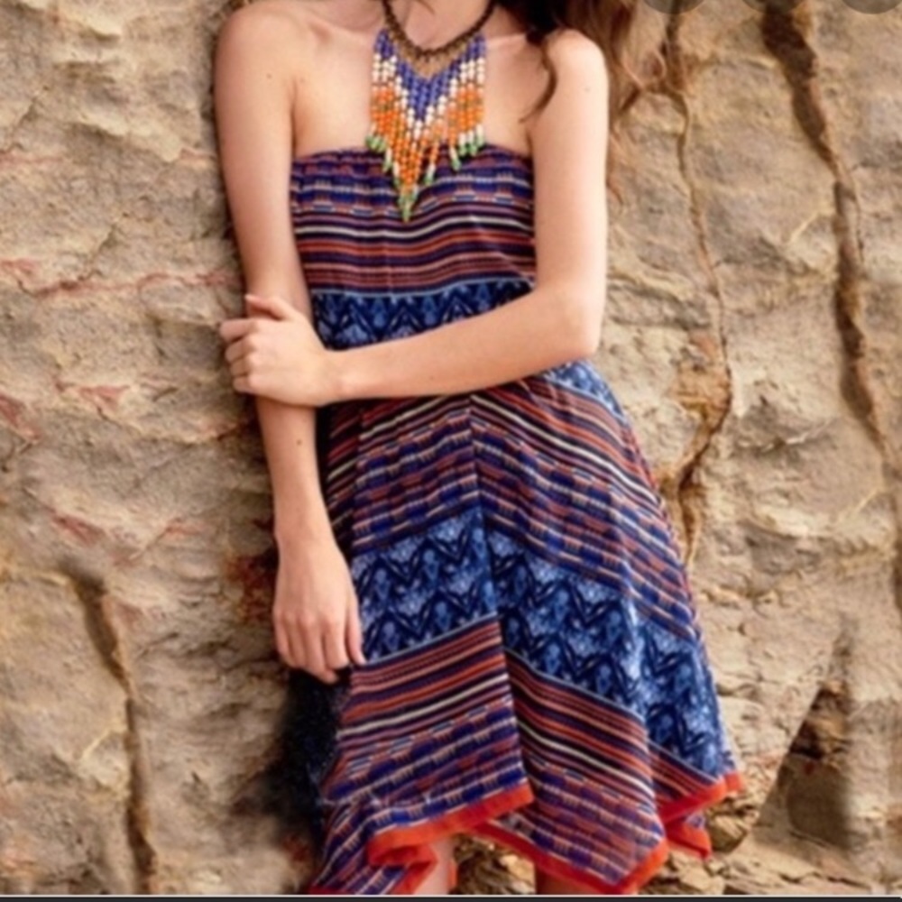 ANTHROPOLOGIE strapless blue summer dress - size S